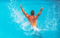 Perfect male Torso on blue water background. Vacation at Paradise. Vacation. Luxury Travel Expert. Young man Swimming Royalty Free Stock Photo