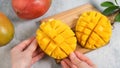 Perfect mango slice cut in cubes Royalty Free Stock Photo