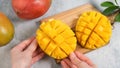 Perfect mango slice cut in cubes