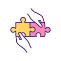 Perfect match of two puzzles RGB color icon. Royalty Free Stock Photo