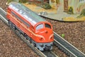 Perfect model of the diesel locomotive. Train hobby model on the model railway