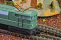 Perfect model of the electric locomotive. Train hobby model on the model railway. Close-up Royalty Free Stock Photo