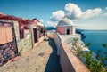 Perfect  morning view of Santorini island. Picturesque spring scene of famous Greek resort Thira, Greece, Europe. Traveling Royalty Free Stock Photo