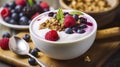 A Perfect Morning with Yogurt, Berries, Granola, and a Drizzle of Honey Royalty Free Stock Photo