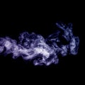 Perfect mystical curly purple vapor or smoke isolated on black background, square frame.