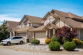 A perfect neighborhood. Houses in suburb at summer in the north America. Real Estate Exterior Front Houses. Big houses Royalty Free Stock Photo