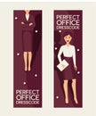 Perfect office dresscode set of banners vector illustration. Elegant pretty business woman in formal clothes. Base