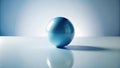 A perfect pale blue sphere rests on a reflective surface in a minimalist studio setting. Generative AI Royalty Free Stock Photo