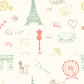 Perfect Paris seamless pattern with all symbols