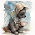 The Perfect Pick-Me-Up - Watercolor Art of a Dog with a Coffee Cup