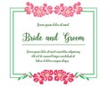Perfect pink wreath frame, for greeting card bride and groom. Vector