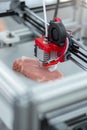 Top view of 3D printer creating piece of meat