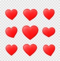 Perfect red hearts set. Realistic - stock vector Royalty Free Stock Photo