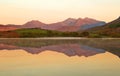 Perfect reflection of mountains glowing with the sunrise in a lake Royalty Free Stock Photo