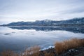 Perfect reflection on still water, Osoyoos Lake, BC. Winter 2024 Royalty Free Stock Photo