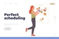 Perfect scheduling landing page template with young woman employee organizing task and appointments