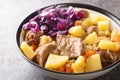 Perfect scouse with meat and vegetables stew from Liverpool close-up in a plate. Horizontal