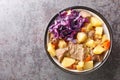 Perfect scouse with meat and vegetables stew from Liverpool close-up in a plate. Horizontal top view