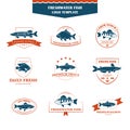 Perfect set of fish logos. Royalty Free Stock Photo