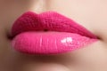 Perfect smile. Beautiful full pink lips. Pink lipstick
