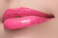 Perfect smile. Beautiful full pink lips. Pink lipstick Royalty Free Stock Photo