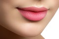 Perfect smile. Beautiful full pink lips. Pink lipstick. Gloss li Royalty Free Stock Photo