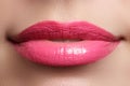 Perfect smile. Beautiful full pink lips and white teeth. Pink lipstick. Gloss lips. Make-up & Cosmetics Royalty Free Stock Photo