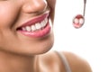 Perfect smile with dentist mirror Royalty Free Stock Photo