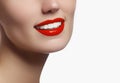 Perfect smile with white healthy teeth and red lips, dental care Royalty Free Stock Photo