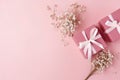 The perfect spring gift inspiration! Check out this top view photo of pink gift boxes with bows