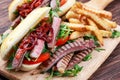 Perfect steak sandwich with home mayones and chips Royalty Free Stock Photo