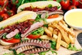 Perfect steak sandwich with home mayones and chips Royalty Free Stock Photo