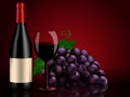 Perfect still life: red bottle wine, grapes and wine glass Royalty Free Stock Photo
