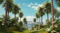 A perfect summer day and tall palms. Generative AI