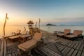 Perfect summer tropical paradise beach with lounge chairs at resort in Phuket, Thailand. Vacation summer holidays and travel Royalty Free Stock Photo