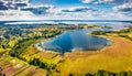 Perfect summer view from flying drone of Svityaz Lake Royalty Free Stock Photo