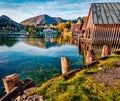 Perfect sunny day on Grundlsee lake. Calm autumn view of Eastern Alps, Liezen District of Styria, Austria, Europe. Traveling conce