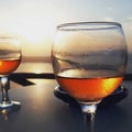 The perfect sunset only comes when the wine temperature is also adequate. Royalty Free Stock Photo