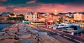 Perfect sunset on Corsica island. Stunning summer seascape of Mediterranean sea Royalty Free Stock Photo