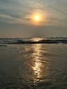 A perfect sunset well captured in Goa. The reflection of sunlight in water looks so nice and crazy Royalty Free Stock Photo