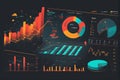 Vibrant Futuristic Data Dashboard with Bar Graphs, Line Charts, Pie Charts Royalty Free Stock Photo