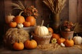 Perfect for Thanksgiving, this rustic fall pumpkin display. from generative ai