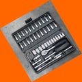 Perfect tool kit. chrome plating socket wrench or spanner in compact case. pro set of tools. Torx tool Socket Drive.