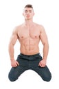 Perfect torso and abs male model on his knees Royalty Free Stock Photo