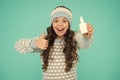 Perfect treat. Dont miss out on benefits. healthcare in winter. happy child with nasal drops. say no to flu. kid treat Royalty Free Stock Photo