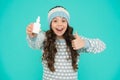 Perfect treat. Dont miss out on benefits. healthcare in winter. happy child with nasal drops. say no to flu. kid treat