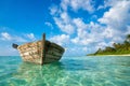 Perfect tropical island paradise beach and old boat Royalty Free Stock Photo