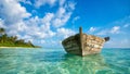 Perfect tropical island paradise beach and old boat Royalty Free Stock Photo