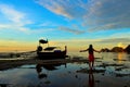 Perfect tropical island paradise beach and old boat