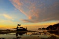 Perfect tropical island paradise beach and old boat